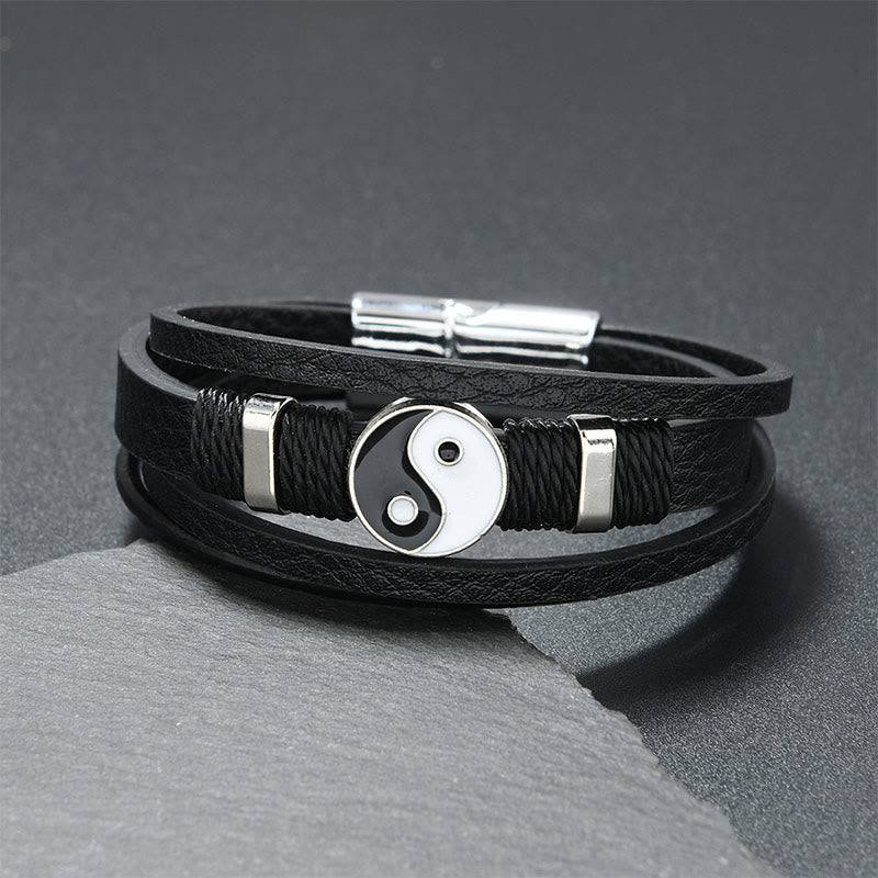 Nimara Ritual Black White YIN YANG Multilayered Leather Balance Bracelet