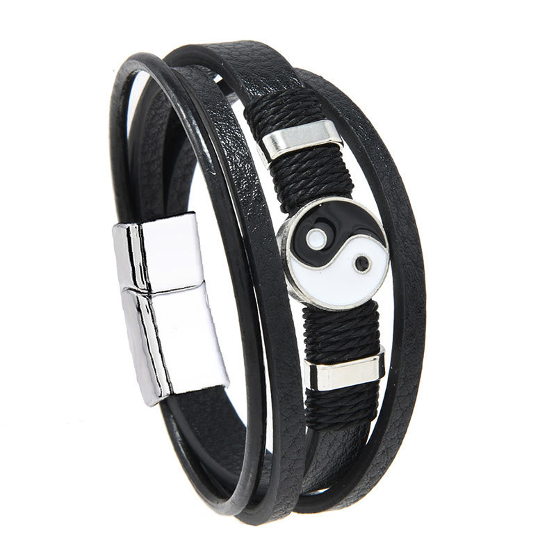 Nimara Ritual Black White YIN YANG Multilayered Leather Balance Bracelet