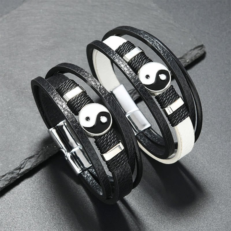 Nimara Ritual Black White YIN YANG Multilayered Leather Balance Bracelet