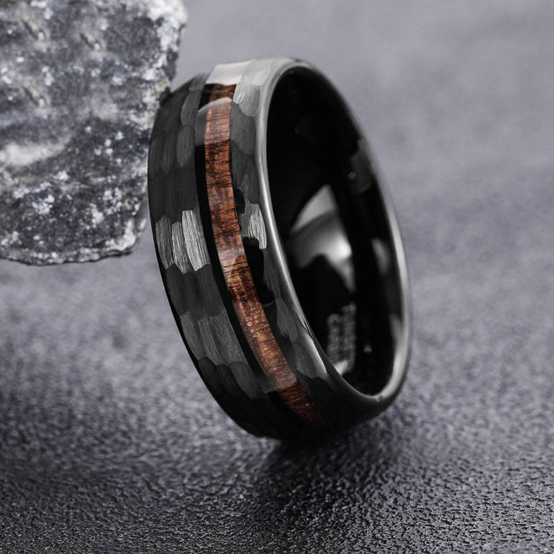 Nimara Ritual Hammered Texture Inlay Tungsten Steel Endurance Ring