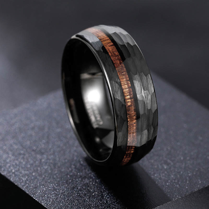 Nimara Ritual Hammered Texture Inlay Tungsten Steel Endurance Ring