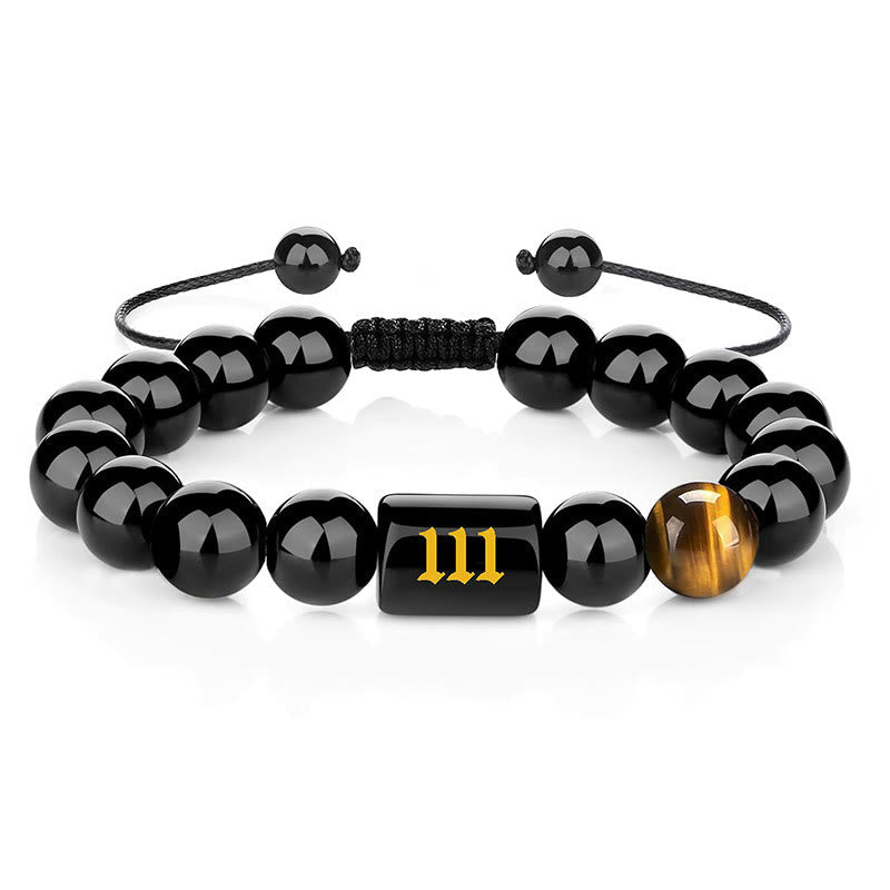 Nimara Ritual Angel Number Natural Black Obsidian Tiger Eye Strength Fulfillment Bracelet