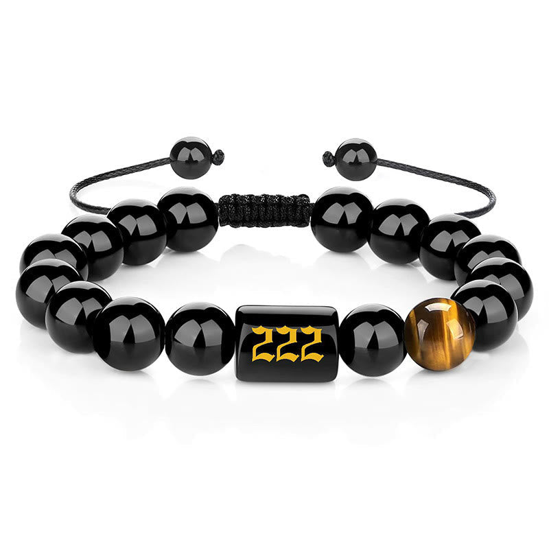Nimara Ritual Angel Number Natural Black Obsidian Tiger Eye Strength Fulfillment Bracelet