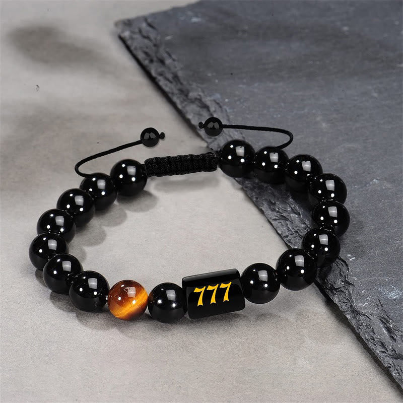 Nimara Ritual Angel Number Natural Black Obsidian Tiger Eye Strength Fulfillment Bracelet