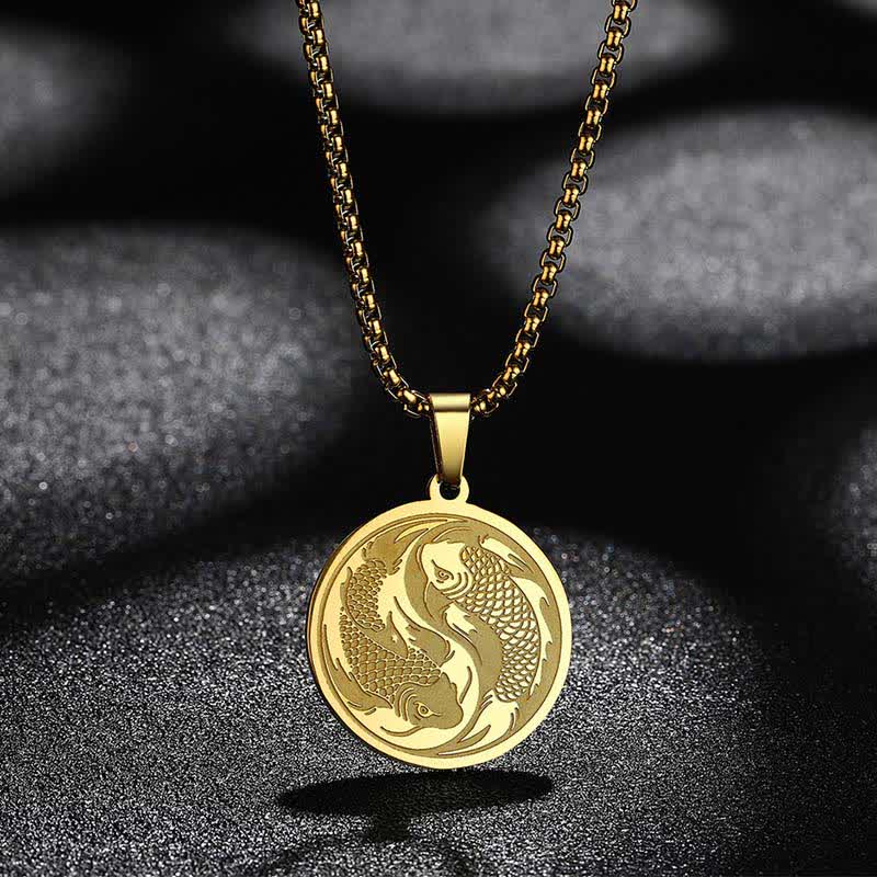 Nimara Ritual Stainless Steel Double Koi Fish Success Necklace Pendant