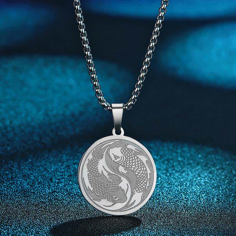 Nimara Ritual Stainless Steel Double Koi Fish Success Necklace Pendant