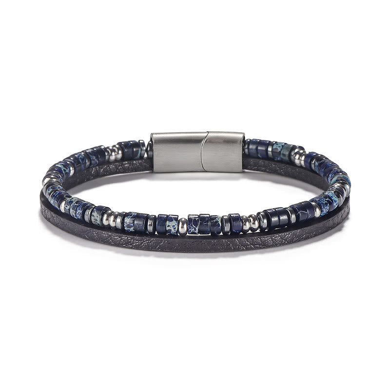 Nimara Ritual Lapis Lazuli Tiger Eye Bead Balance Leather Bracelet