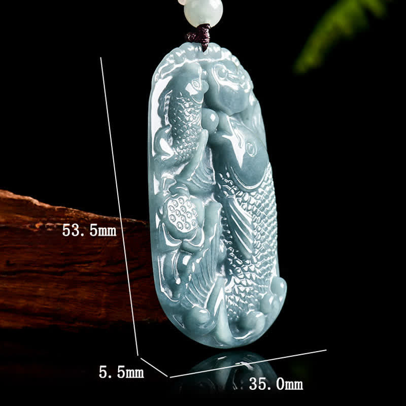 Nimara Ritual Natural Jade Carving Double Koi Fish Rope Prosperity Necklace Pendant