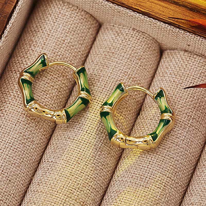 Nimara Ritual Round Bamboo Dripping Design Copper Fortune Hoop Earrings
