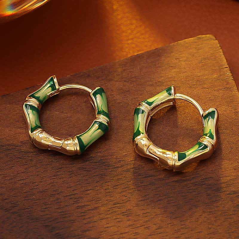 Nimara Ritual Round Bamboo Dripping Design Copper Fortune Hoop Earrings