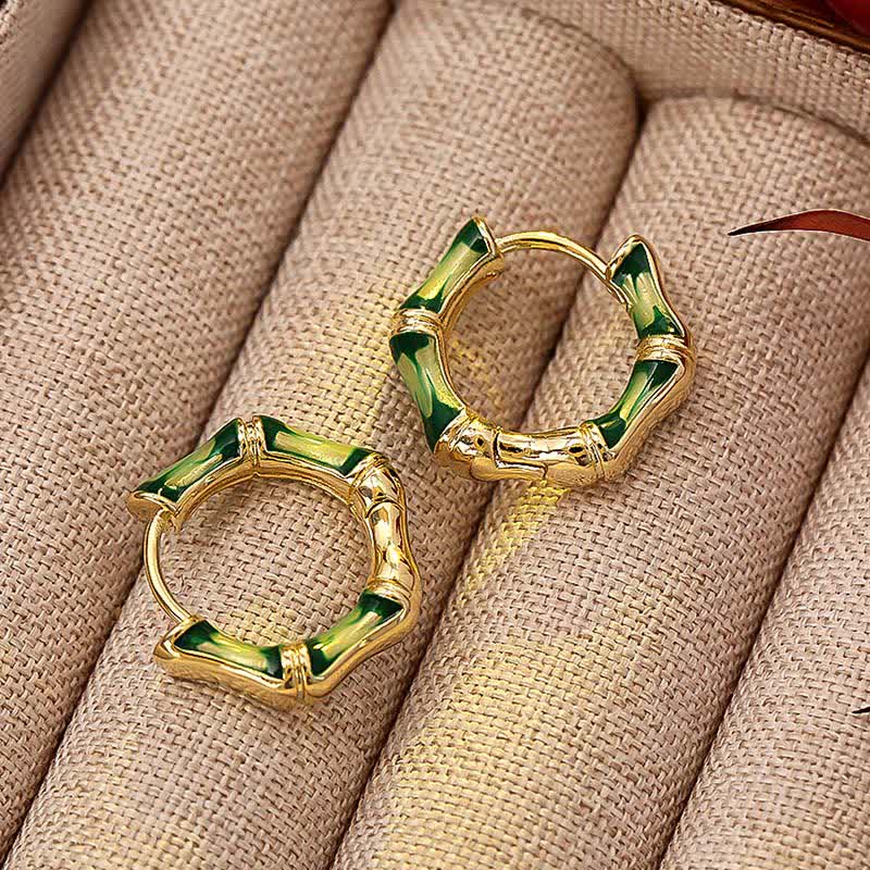 Nimara Ritual Round Bamboo Dripping Design Copper Fortune Hoop Earrings