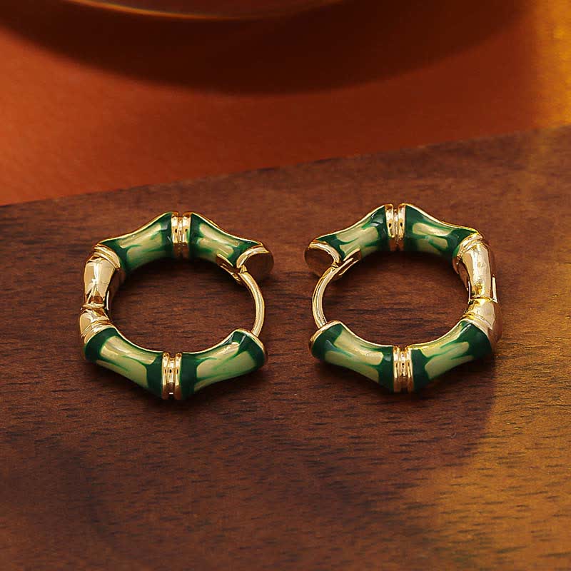 Nimara Ritual Round Bamboo Dripping Design Copper Fortune Hoop Earrings