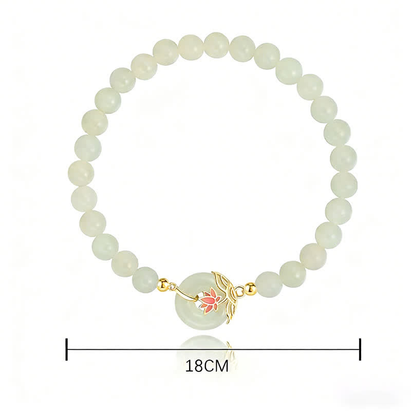 Nimara Ritual 925 Sterling Silver Hetian White Jade Lotus Symbol Peace Buckle Harmony Beaded Bracelet