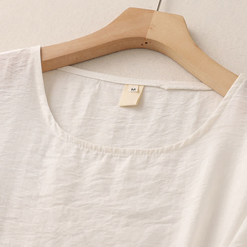 Nimara Ritual Solid Color Frog-Button Design Puff Short Sleeve Women's T-Shirt