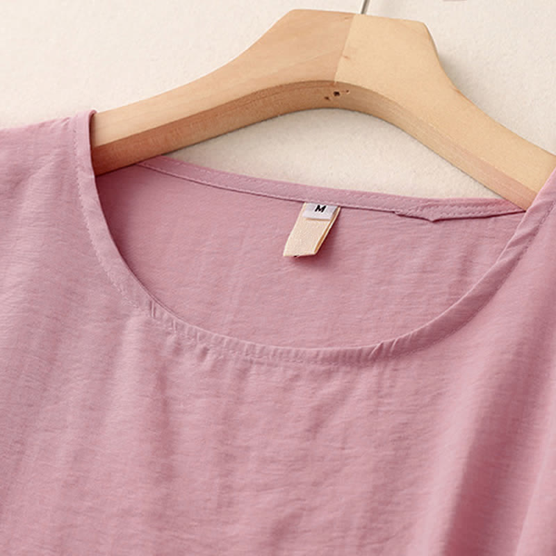 Nimara Ritual Solid Color Frog-Button Design Puff Short Sleeve Women's T-Shirt