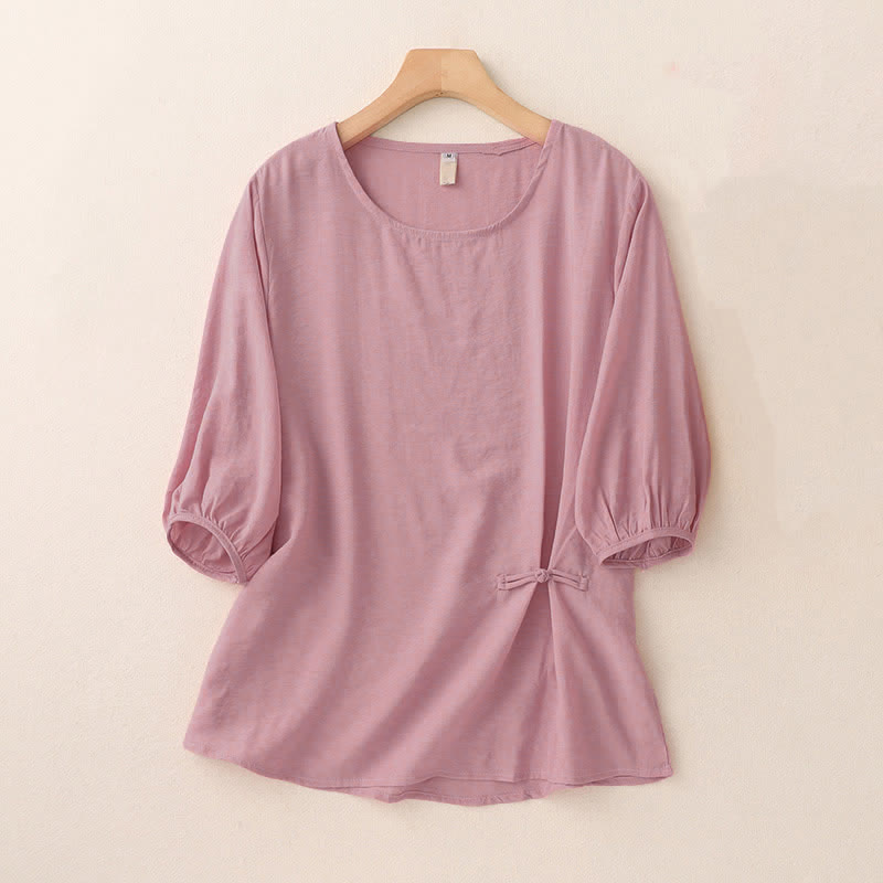 Nimara Ritual Solid Color Frog-Button Design Puff Short Sleeve Women's T-Shirt