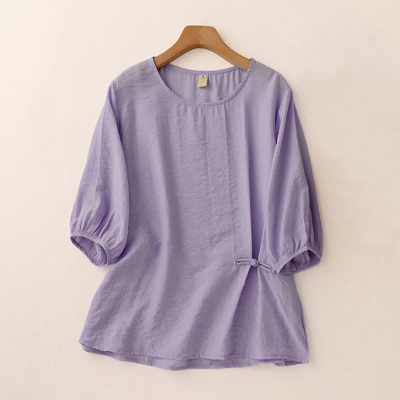 Nimara Ritual Solid Color Frog-Button Design Puff Short Sleeve Women's T-Shirt