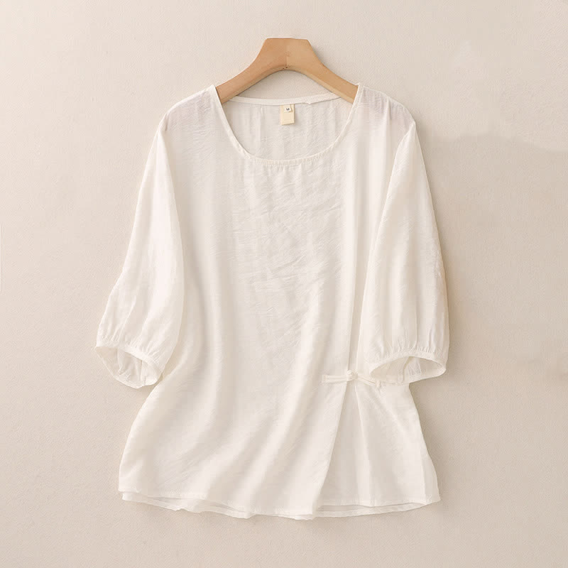 Nimara Ritual Solid Color Frog-Button Design Puff Short Sleeve Women's T-Shirt