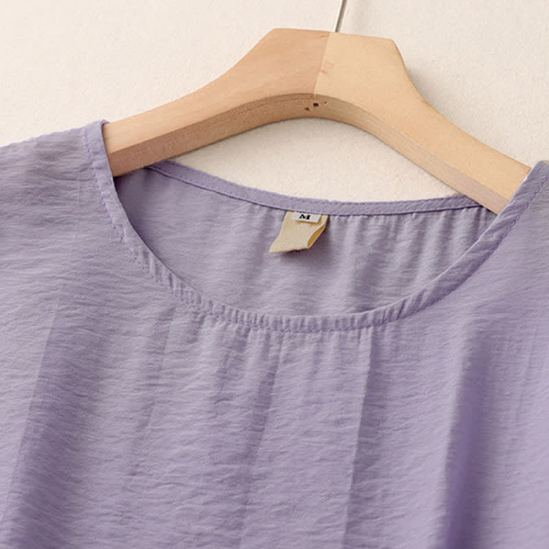 Nimara Ritual Solid Color Frog-Button Design Puff Short Sleeve Women's T-Shirt