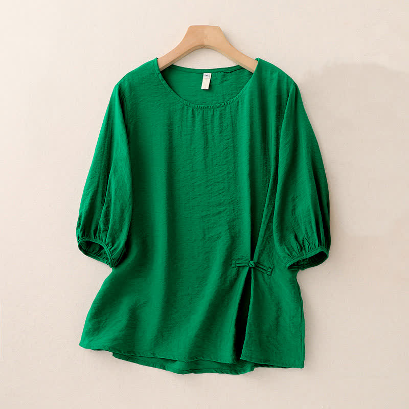Nimara Ritual Solid Color Frog-Button Design Puff Short Sleeve Women's T-Shirt
