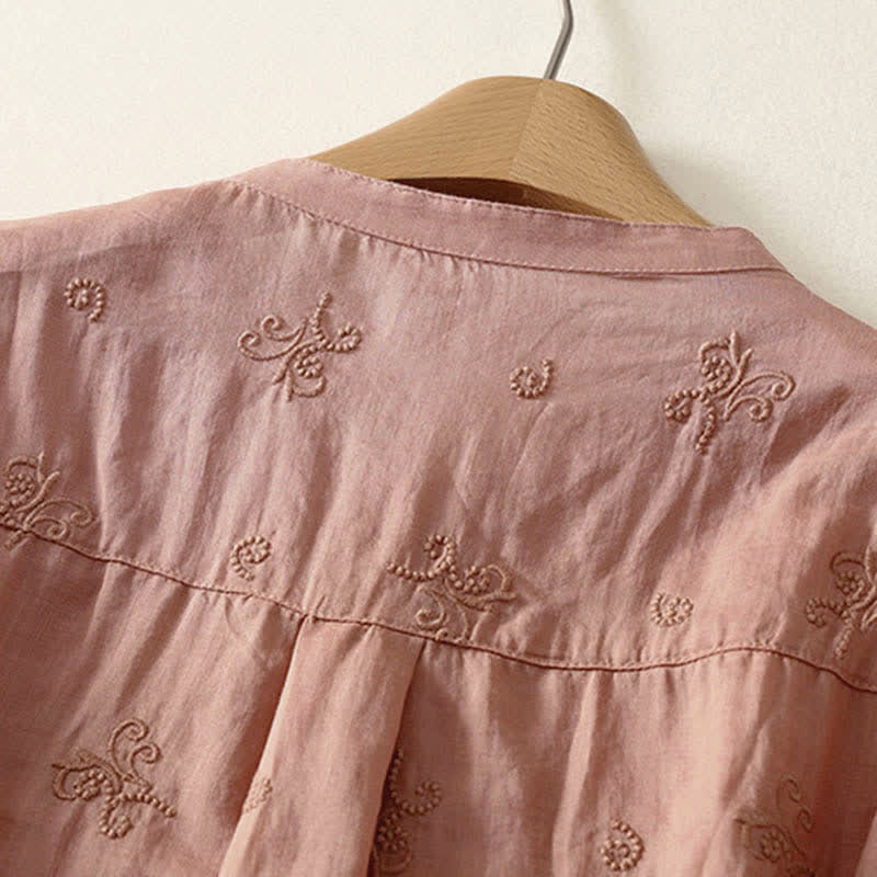 Nimara Ritual Retro Embroidered Floral Short Sleeve Women's Buttons Shirt