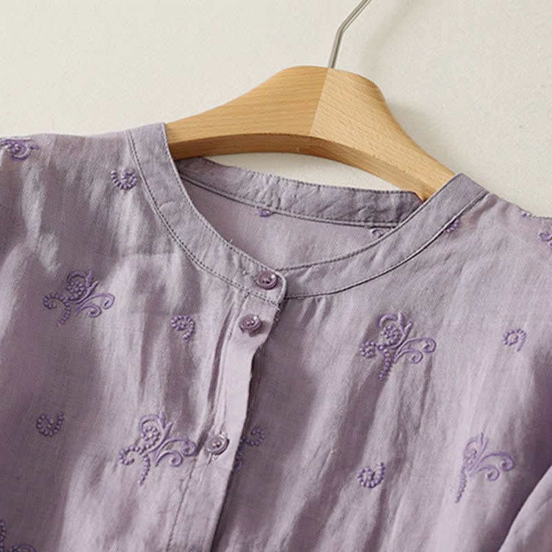 Nimara Ritual Retro Embroidered Floral Short Sleeve Women's Buttons Shirt
