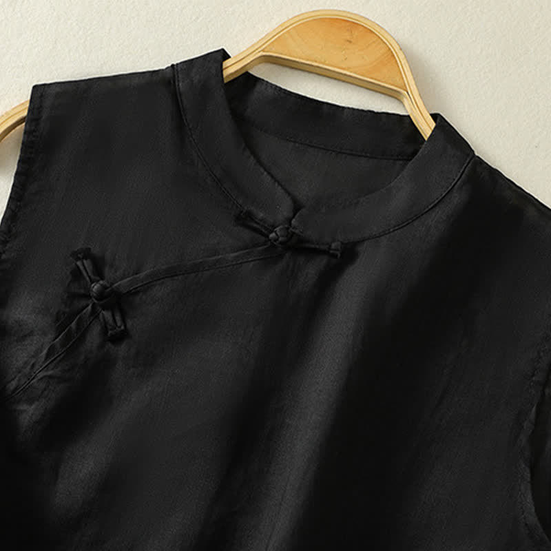 Nimara Ritual Summer Retro Plain Frog-Button Stand Collar Women's Sleeveless Vest