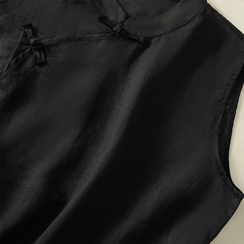 Nimara Ritual Summer Retro Plain Frog-Button Stand Collar Women's Sleeveless Vest