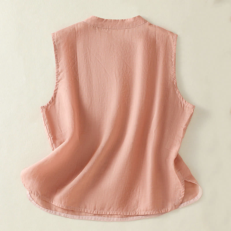Nimara Ritual Summer Retro Plain Frog-Button Stand Collar Women's Sleeveless Vest