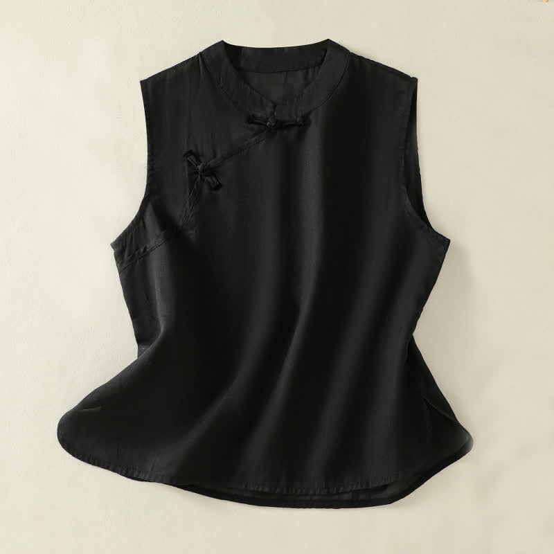 Nimara Ritual Summer Retro Plain Frog-Button Stand Collar Women's Sleeveless Vest