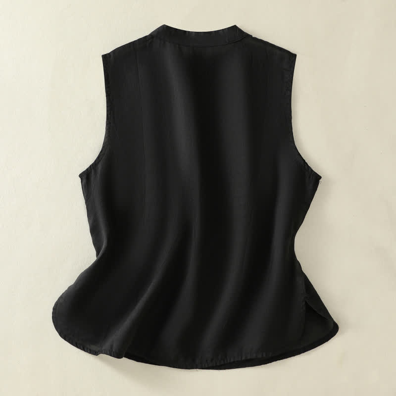Nimara Ritual Summer Retro Plain Frog-Button Stand Collar Women's Sleeveless Vest