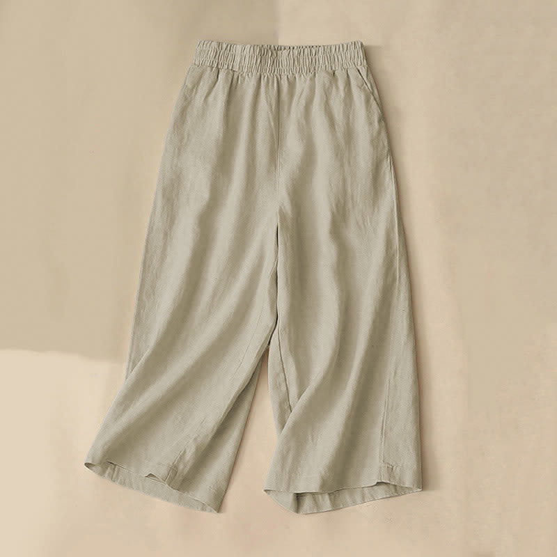 Nimara Ritual High Waist Capri Cropped Women's Wide Leg Cotton Pants With Pockets