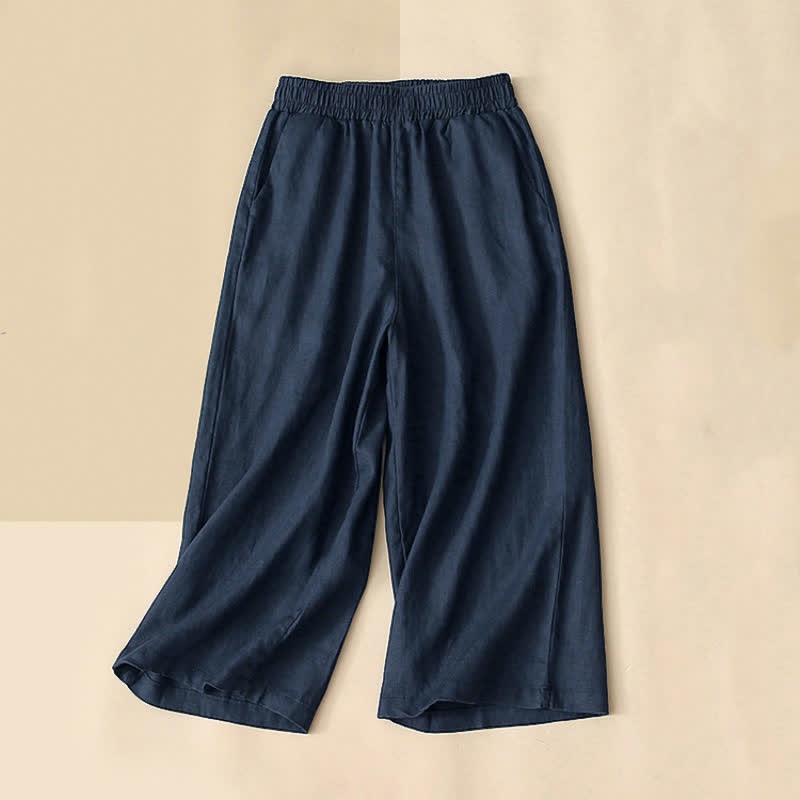 Nimara Ritual High Waist Capri Cropped Women's Wide Leg Cotton Pants With Pockets