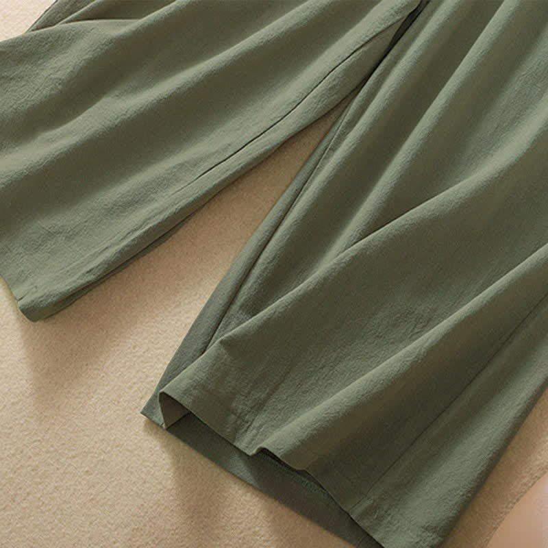 Nimara Ritual High Waist Capri Cropped Women's Wide Leg Cotton Pants With Pockets