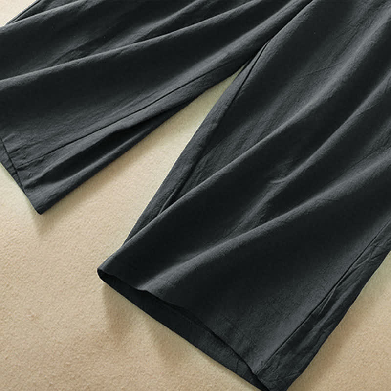 Nimara Ritual High Waist Capri Cropped Women's Wide Leg Cotton Pants With Pockets