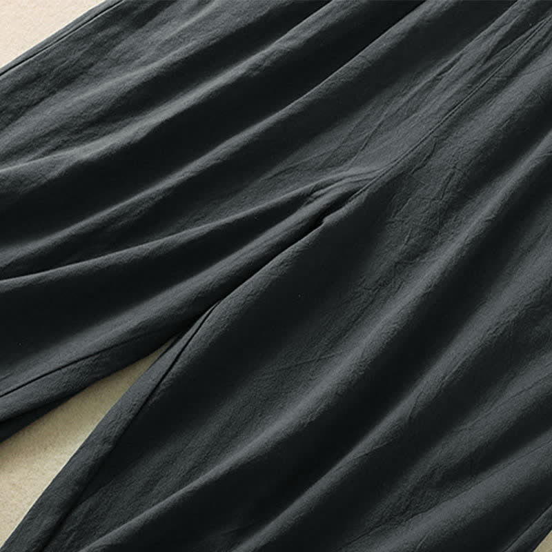 Nimara Ritual High Waist Capri Cropped Women's Wide Leg Cotton Pants With Pockets