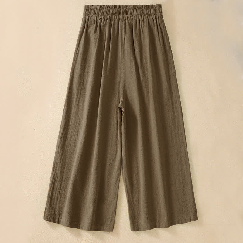 Nimara Ritual High Waist Capri Cropped Women's Wide Leg Cotton Pants With Pockets