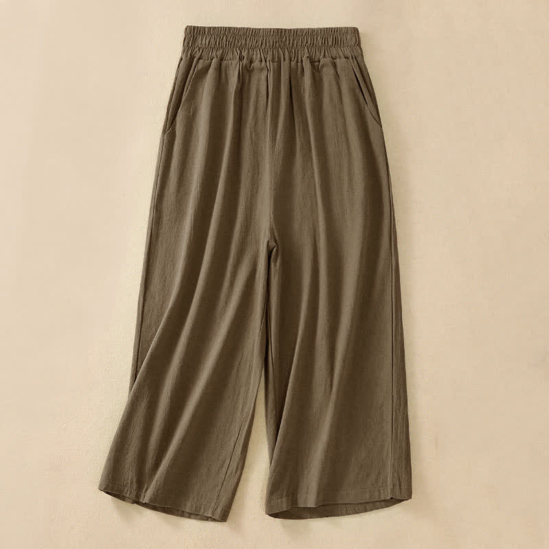 Nimara Ritual High Waist Capri Cropped Women's Wide Leg Cotton Pants With Pockets