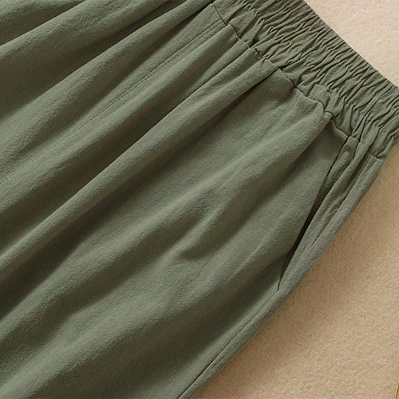Nimara Ritual High Waist Capri Cropped Women's Wide Leg Cotton Pants With Pockets