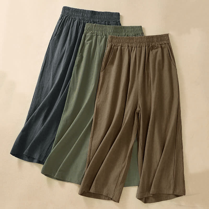 Nimara Ritual High Waist Capri Cropped Women's Wide Leg Cotton Pants With Pockets
