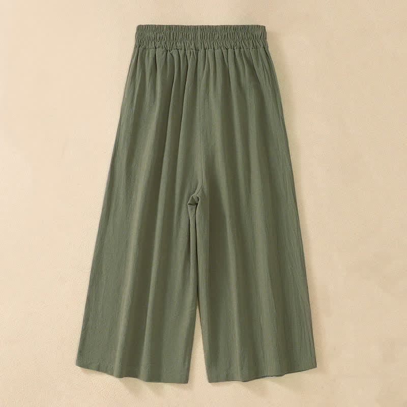 Nimara Ritual High Waist Capri Cropped Women's Wide Leg Cotton Pants With Pockets