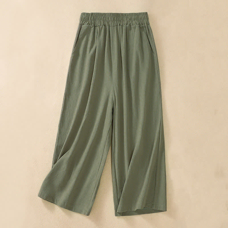 Nimara Ritual High Waist Capri Cropped Women's Wide Leg Cotton Pants With Pockets