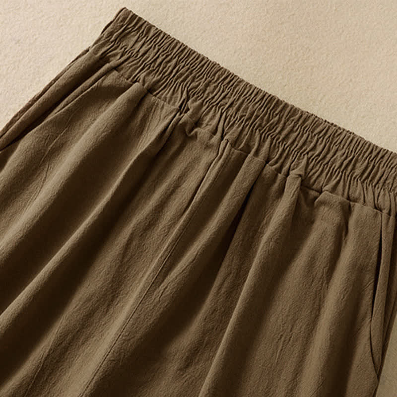 Nimara Ritual High Waist Capri Cropped Women's Wide Leg Cotton Pants With Pockets