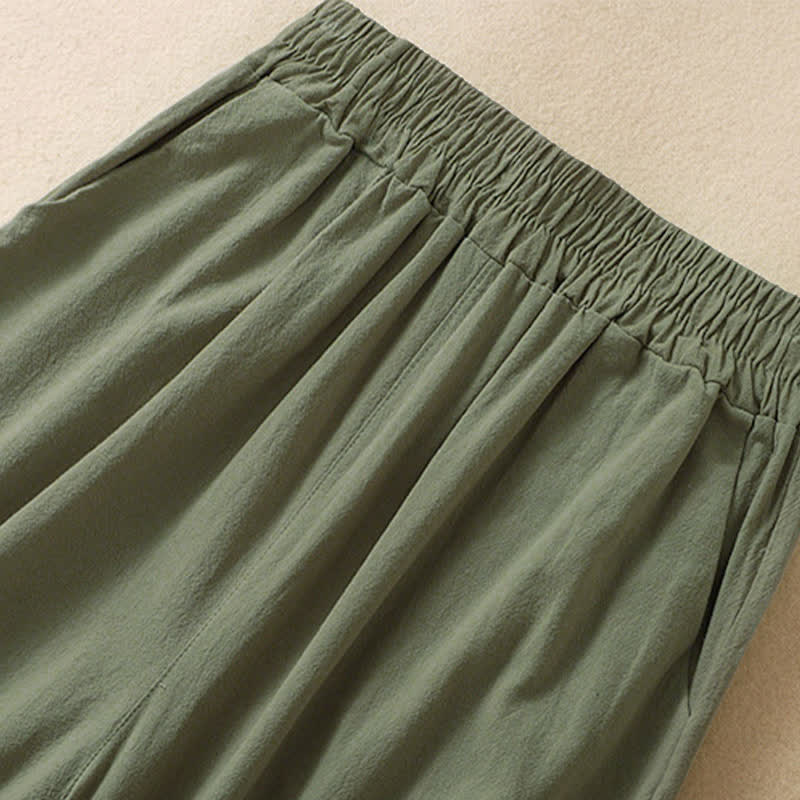 Nimara Ritual High Waist Capri Cropped Women's Wide Leg Cotton Pants With Pockets