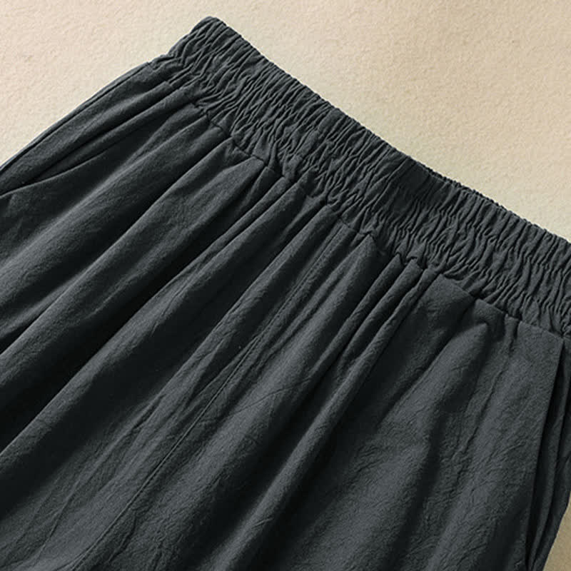 Nimara Ritual High Waist Capri Cropped Women's Wide Leg Cotton Pants With Pockets
