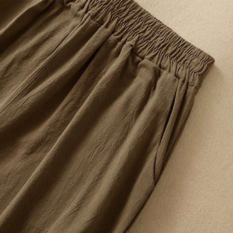 Nimara Ritual High Waist Capri Cropped Women's Wide Leg Cotton Pants With Pockets