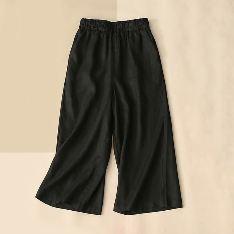 Nimara Ritual High Waist Capri Cropped Women's Wide Leg Cotton Pants With Pockets