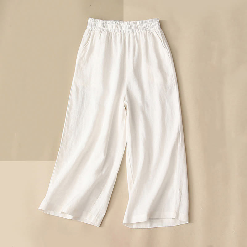 Nimara Ritual High Waist Capri Cropped Women's Wide Leg Cotton Pants With Pockets