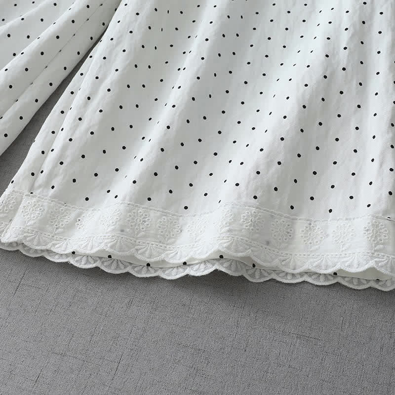 Nimara Ritual Polka Dot Lace Patchwork Cotton Women's Wide Leg Capri Pants With Pockets