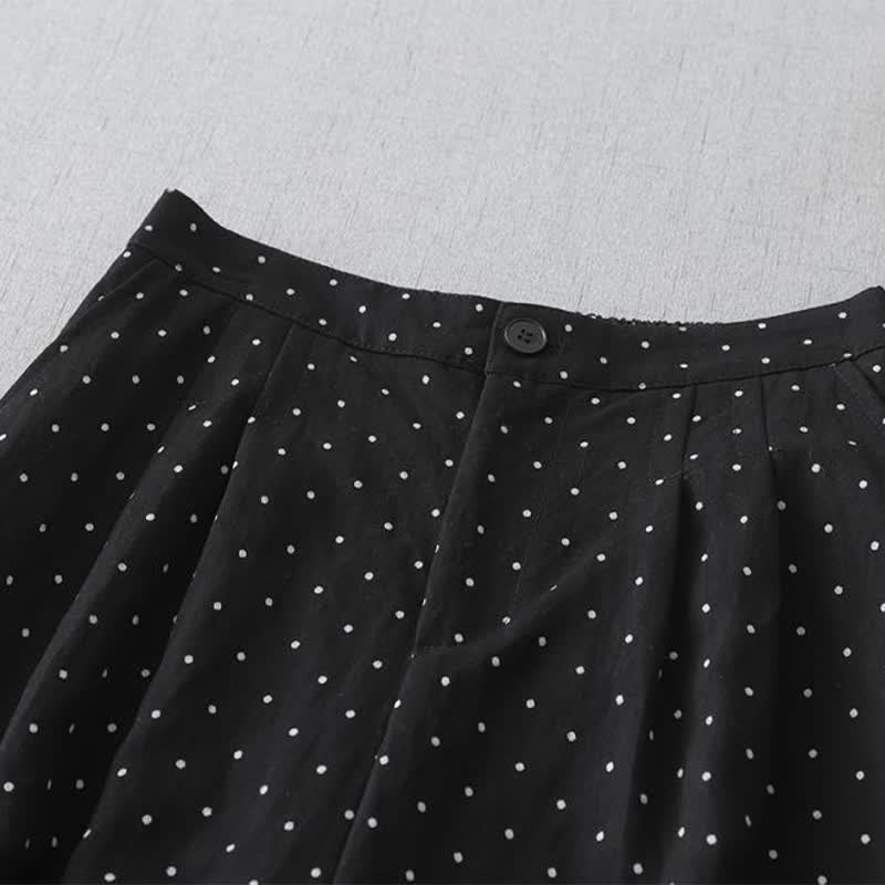 Nimara Ritual Polka Dot Lace Patchwork Cotton Women's Wide Leg Capri Pants With Pockets